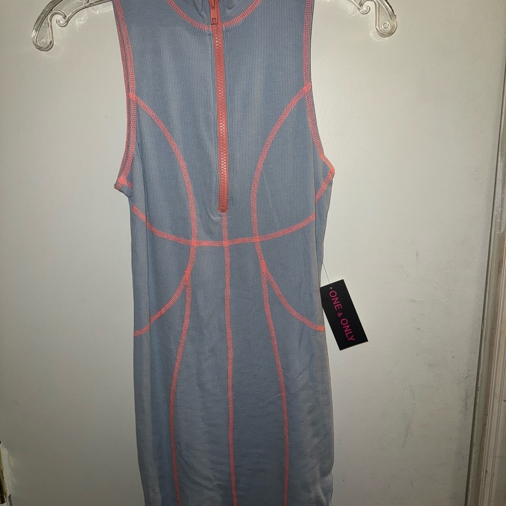 Gray and Pink Sleeveless Dress